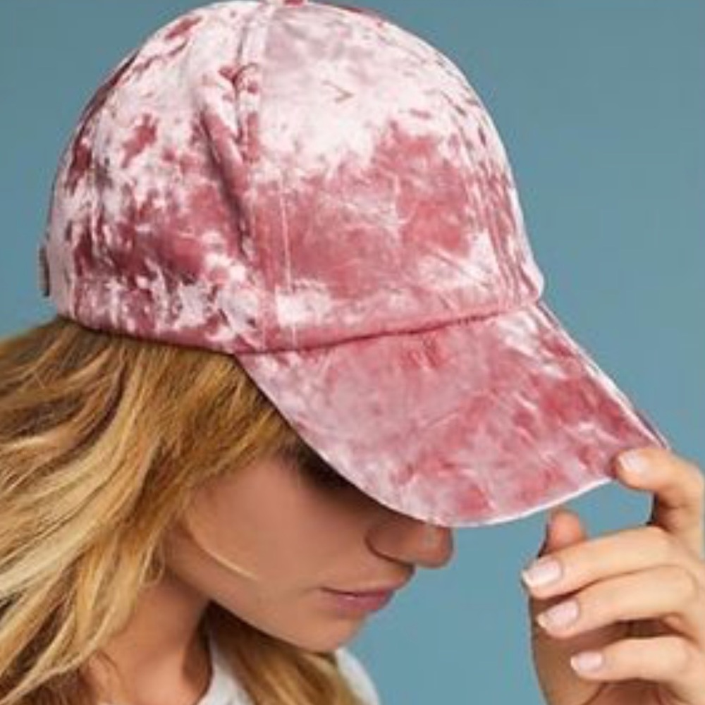 Rose Gold Pink Crushed Velvet Baseball Cap - Picture 3 of 6